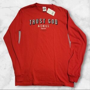 Trust God And Chill Red Long Sleeve T-shirt Men's Size Small - NEW